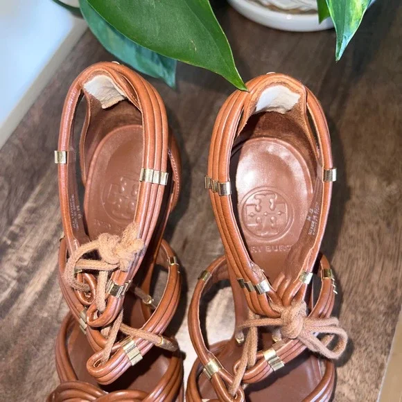 Tory Burch Audrianna Knotted Leather Heeled Sandals Dressy - Tan Size 8M - Picture 9 of 9